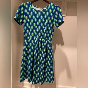 LuLaRoe Amelia Dress in Blue and Green Pattern
